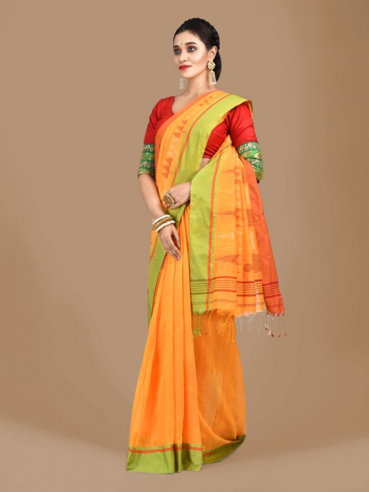 Yellow Blended Cotton Hand woven Saree 0
