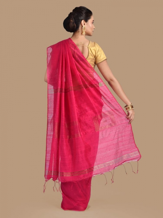 Pink Blended Cotton Hand woven Saree with sequin work 1