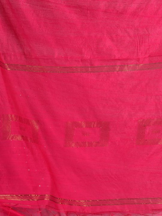 Pink Blended Cotton Hand woven Saree with sequin work 2