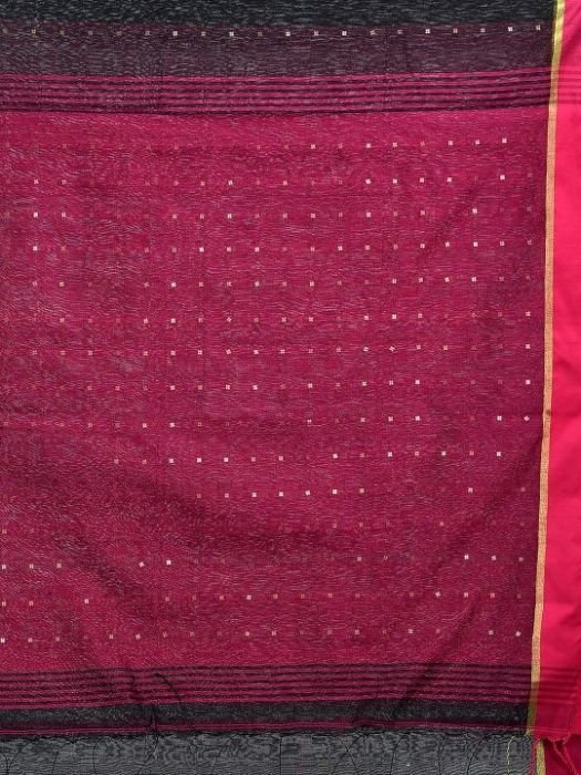 Black and Pink border Blended Cotton Hand woven saree with sequin work 2