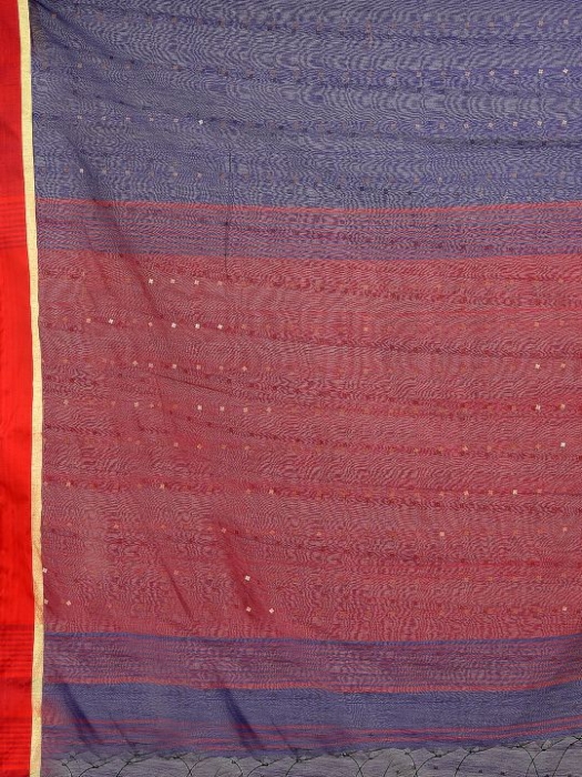Blue and Red border Blended Cotton Hand woven saree with sequin work 2