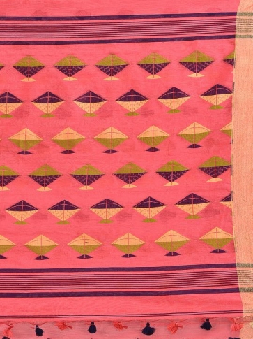 Peach Blended Cotton Hand woven saree 2