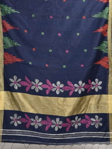 Blue Bengal handloom saree with temple border 2