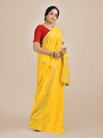 Yellow Cotton Hand woven saree 1