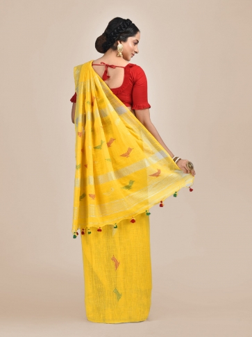 Yellow Cotton Hand woven saree 2