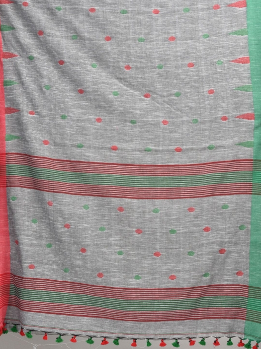 Ash Cotton Hand woven saree with duel border 2
