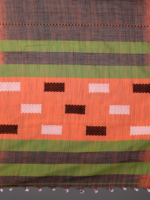 Black & Orange Handwoven Cotton Saree 2