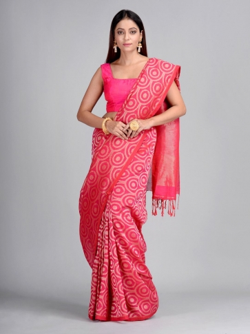 Pink Hand Woven Cotton Linen Designer Saree 0