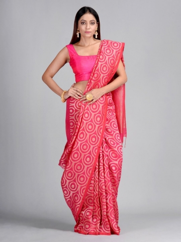 Pink Hand Woven Cotton Linen Designer Saree