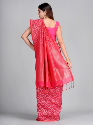 Pink Hand Woven Cotton Linen Designer Saree 1