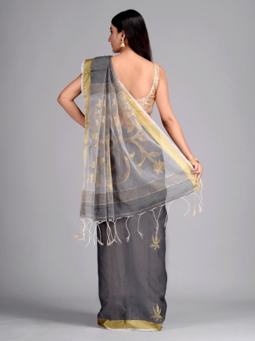 Metallic Silk Cotton Hand Woven Saree with Jamdani work in pallu 1
