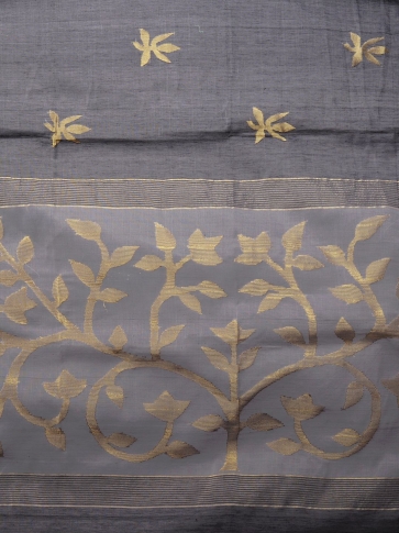 Metallic Silk Cotton Hand Woven Saree with Jamdani work in pallu 2