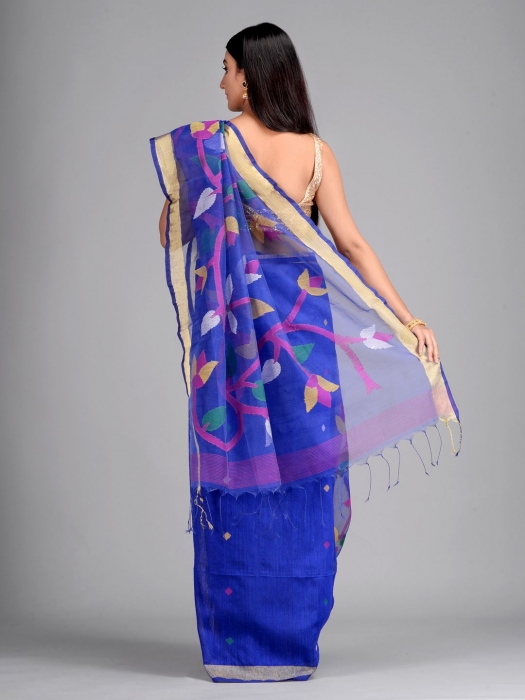 Blue Handwoven Matka Silk Saree with Jamdani work 1