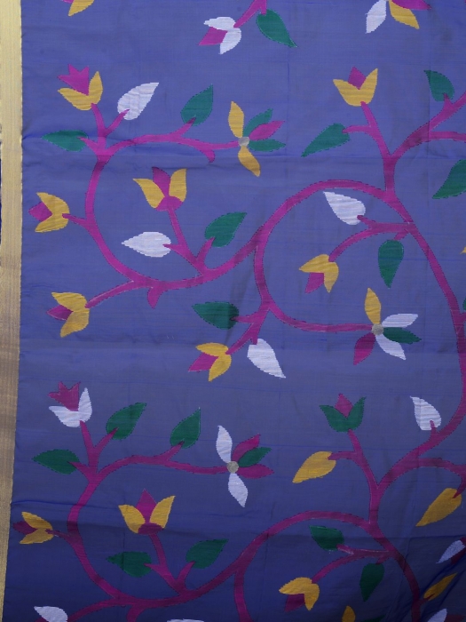 Blue Handwoven Matka Silk Saree with Jamdani work 2