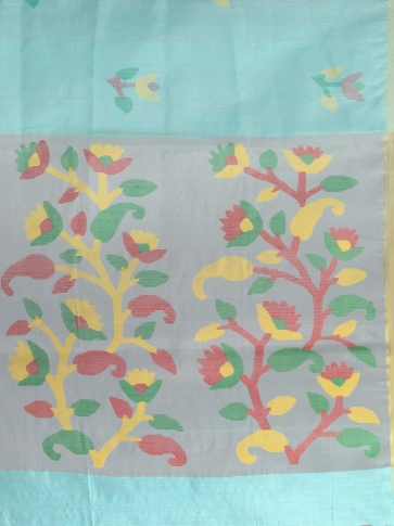 Sea Green Hand woven Matka Silk Saree with Jamdani work in pallu 2