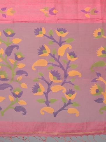 Pink Hand woven Matka Silk Saree with Jamdani work in pallu 2