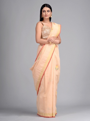 Light pink Matka Silk Hand woven Saree with Jamdani work in pallu 0