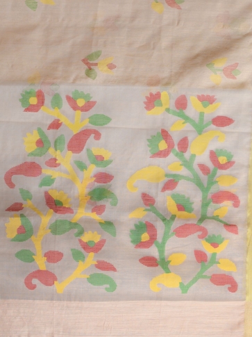 Light pink Matka Silk Hand woven Saree with Jamdani work in pallu 2