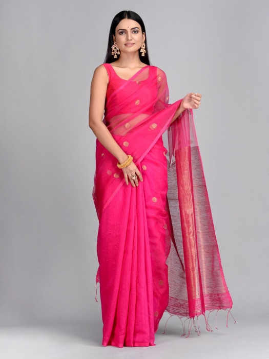 Pink Hand Woven Matka Silk Saree