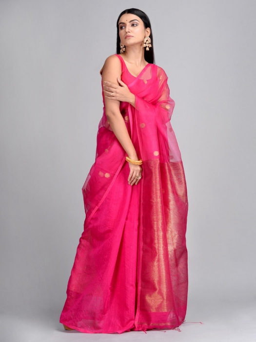 Pink Hand Woven Matka Silk Saree 0