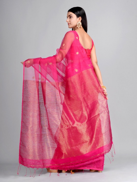 Pink Hand Woven Matka Silk Saree 1