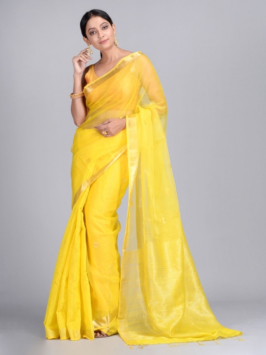 Yellow Hand Woven Matka Silk Saree 0
