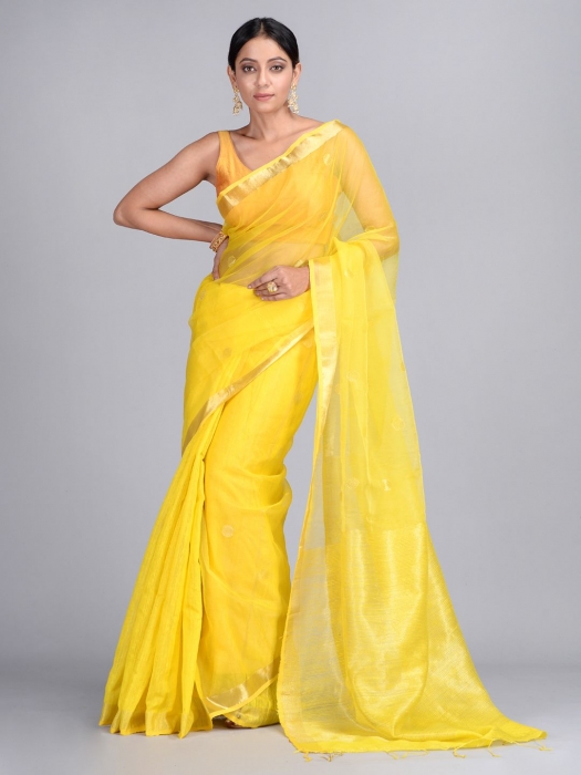 Yellow Hand Woven Matka Silk Saree