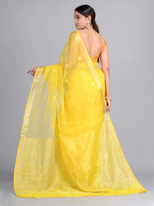 Yellow Hand Woven Matka Silk Saree 1
