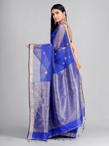 Blue Hand Woven Matka Silk Saree 1