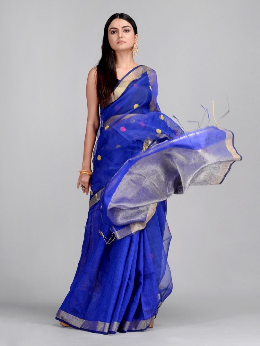 Blue Hand Woven Matka Silk Saree 0
