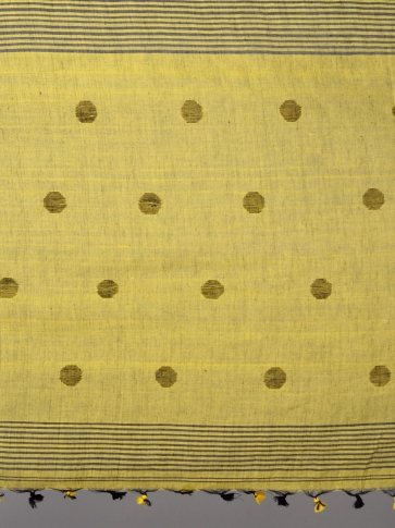 Black and Yellow Hand Woven  Linen Saree with polka dots 2