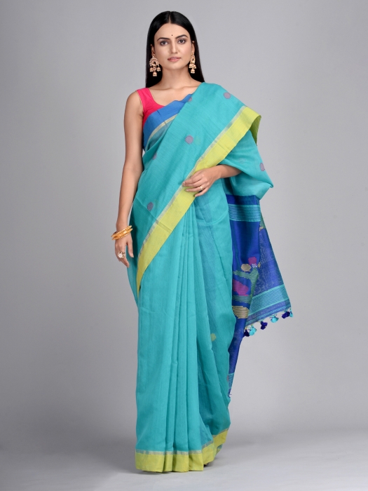 Blue Hand woven Saree with Jamdani work