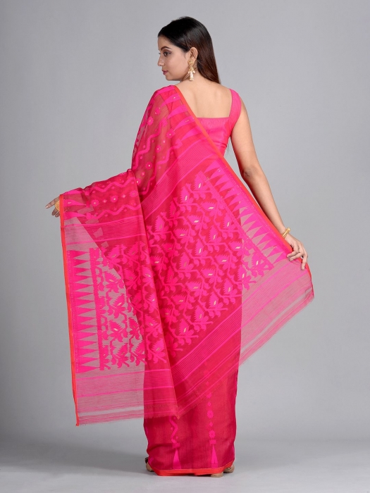 Pink Silk Cotton Hand woven Jamdani Saree 1
