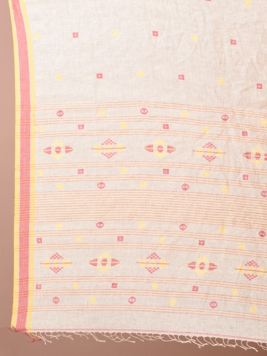 Cream Yellow Hand woven Linen with Zari border 2