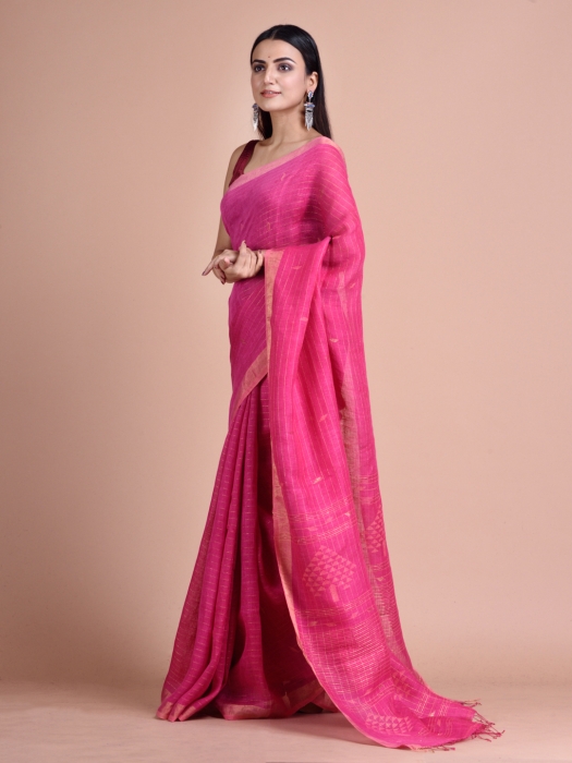 Pink Linen Saree With Woven Designs 0