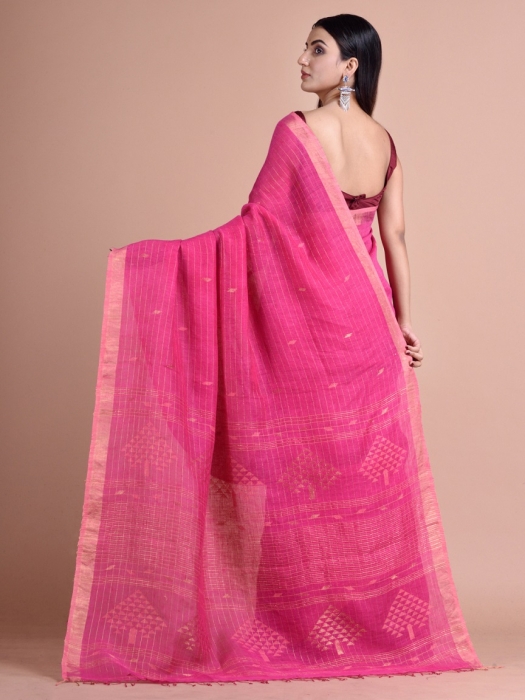 Pink Linen Saree With Woven Designs 1