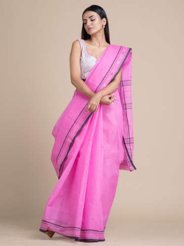 Taffy Pink Pure Cotton Saree With Woven Designs