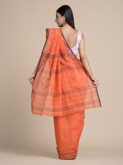 Coral Orange Pure Cotton Saree With Woven Designs 1