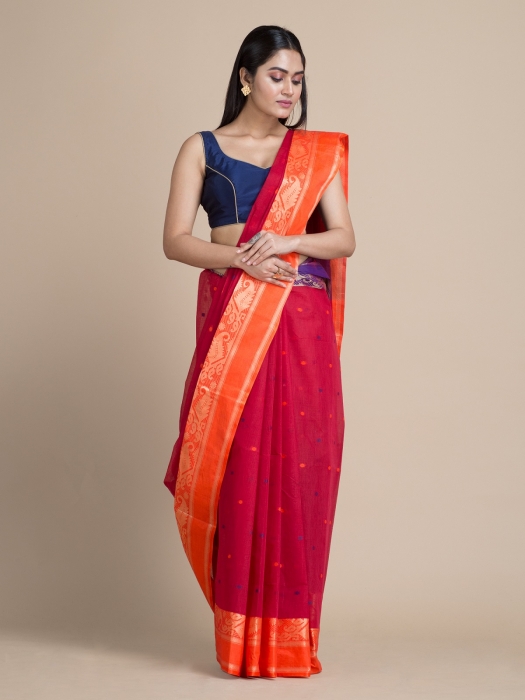 Magenta Tangail Saree With Zari Designs
