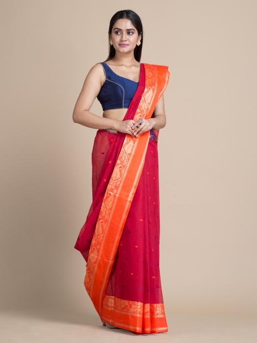 Magenta Tangail Saree With Zari Designs 0