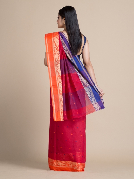Magenta Tangail Saree With Zari Designs 1