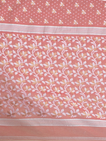Punch Pink & White Jamdani Saree With Woven Designs 2