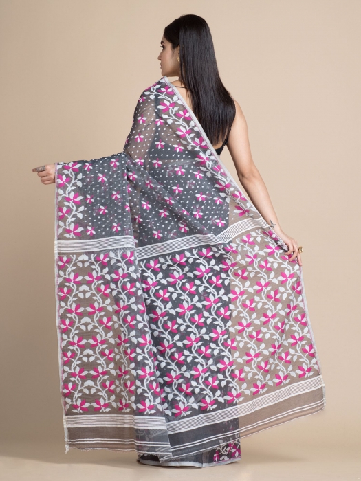 Anchor Grey Jamdani Saree With Woven Designs 1