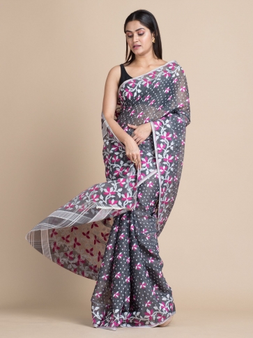 Anchor Grey Jamdani Saree With Woven Designs