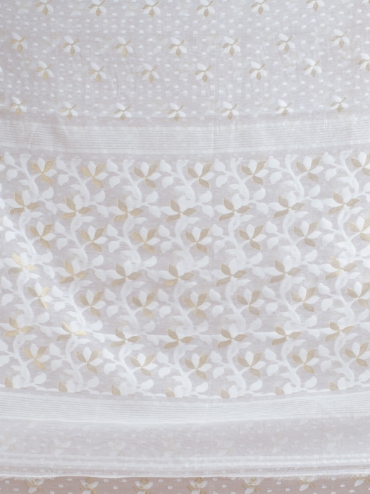 White Jamdani Saree With Floral Woven Designs 2
