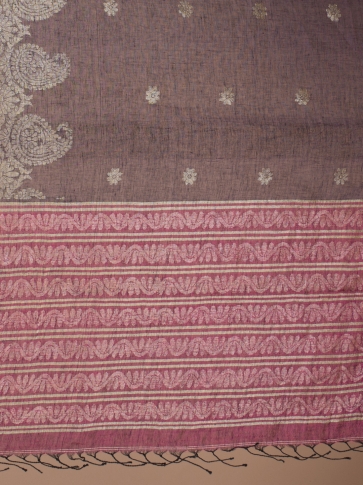 Raisin Purple Linen Cotton Saree With Paisley Designs 2