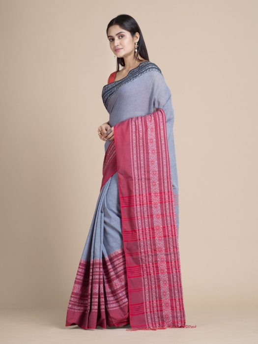 Coin Grey Pure Cotton Saree With Dual tone Borders 0