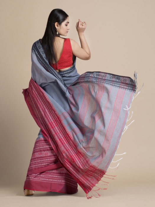 Coin Grey Pure Cotton Saree With Dual tone Borders 1