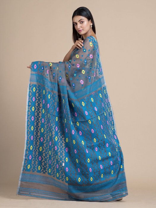Lead Grey Jamdani Saree With Woven Designs 1