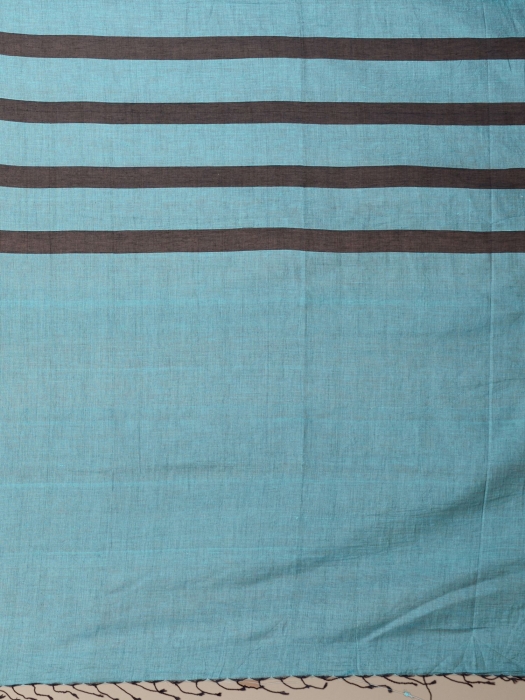 Deep Cerulean Blue Pure Cotton Saree With Stripes 2